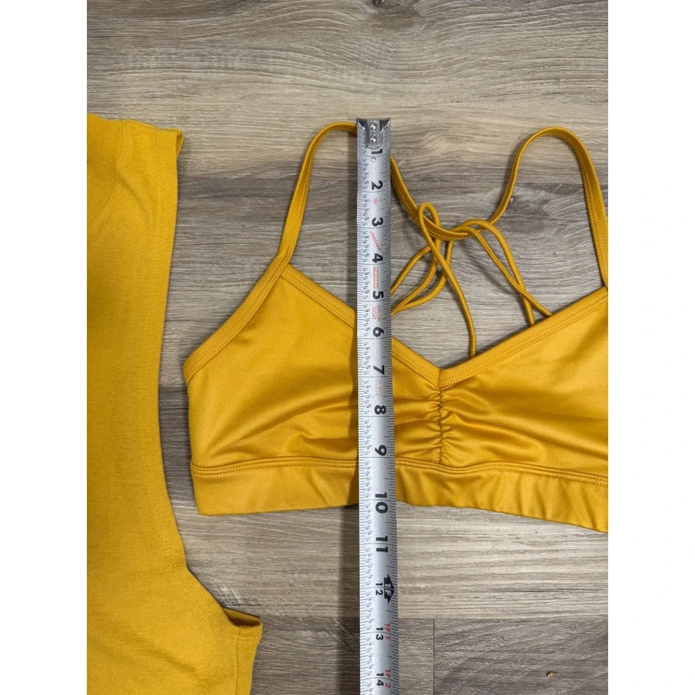 Alo Yoga Mustard Yellow 2 Piece Set Muscle Tank and Strappy Sports Bra Small